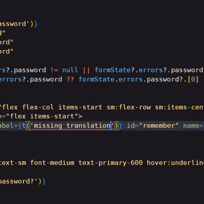 Code screenshot showing missing translations