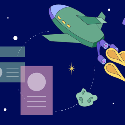 Rocket ship and AI symbols